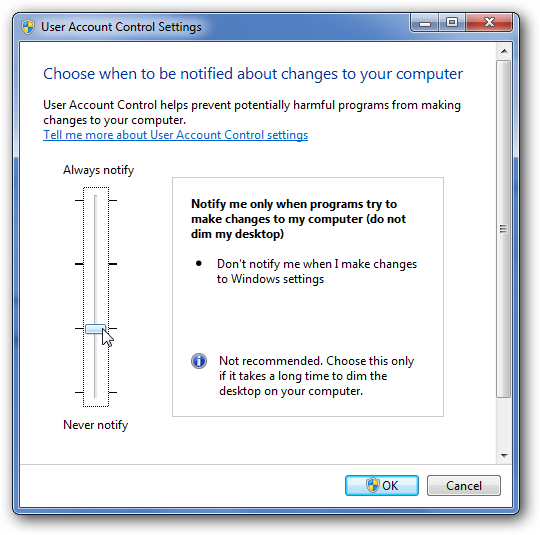 Windows 7 UAC Settings